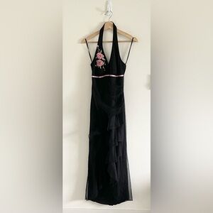 Rampage‎ Vintage Y2K Fairycore Whimsygoth Halter Dress Medium Rosette Black